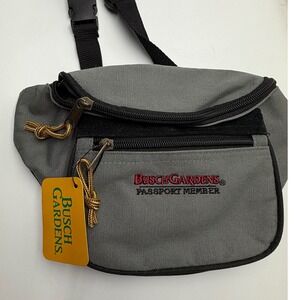 Vintage Busch Gardens Passport Member Fanny Pack Waist Bag Grey Canvas